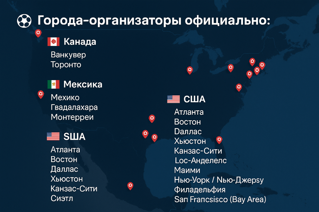 Карта с городами-организаторами ЧМ-2026